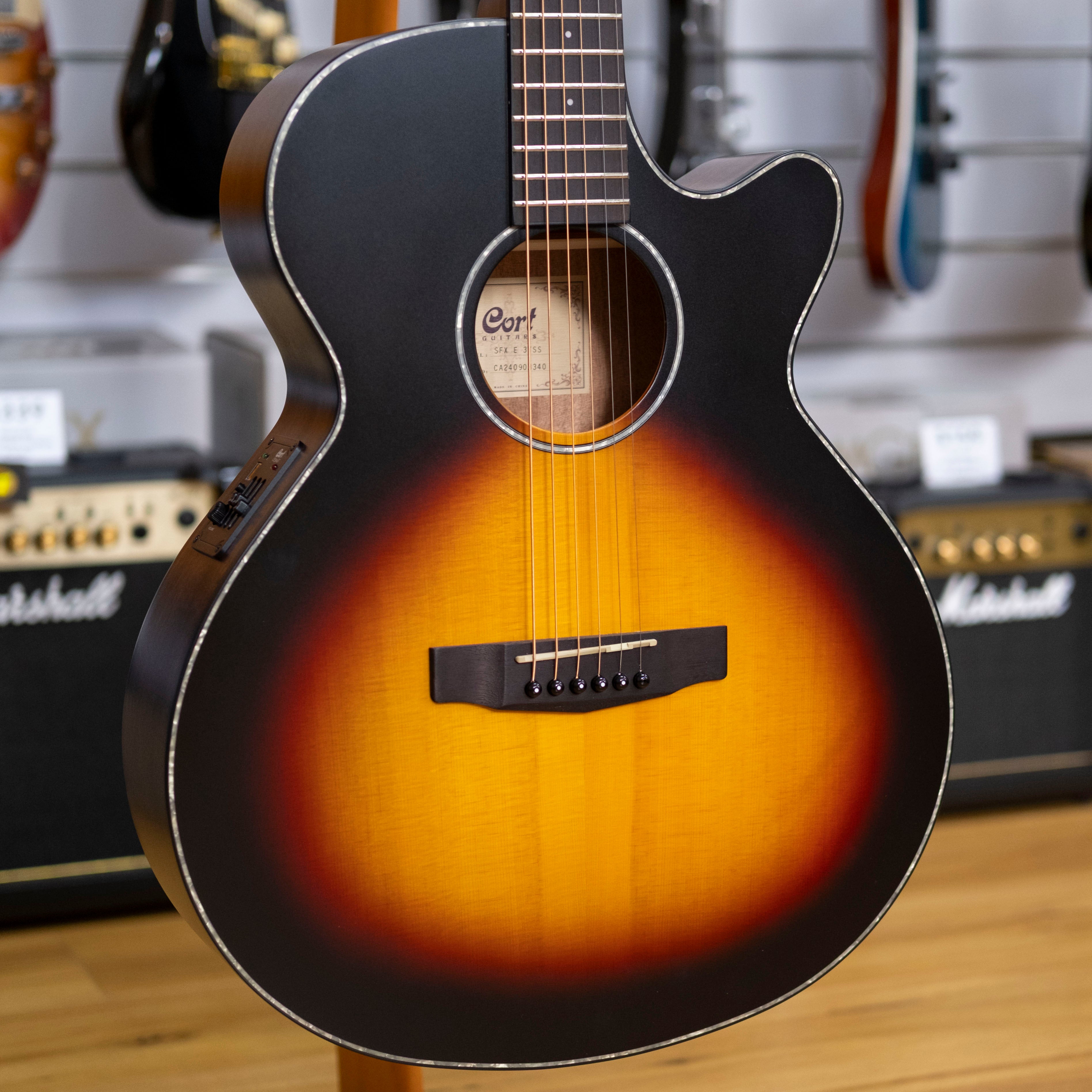 Cort SFX-E SFX Series Small Body Acoustic Electric Guitar (3-Tone Satin Suburst)