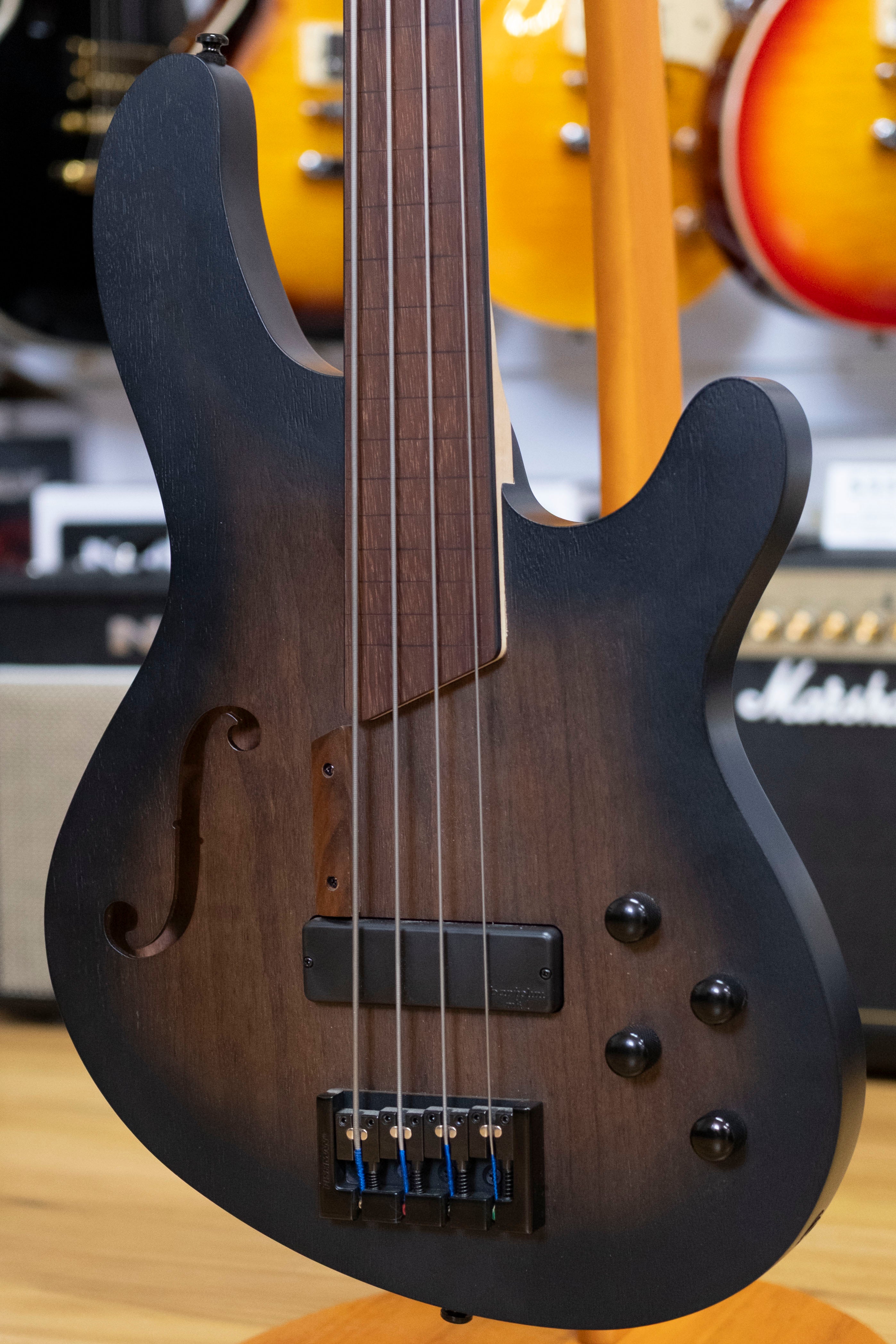 Cort B4FL MHPZ Fretless Bass Guitar (Open Pore Trans Black Burst) (Pre-Owned)