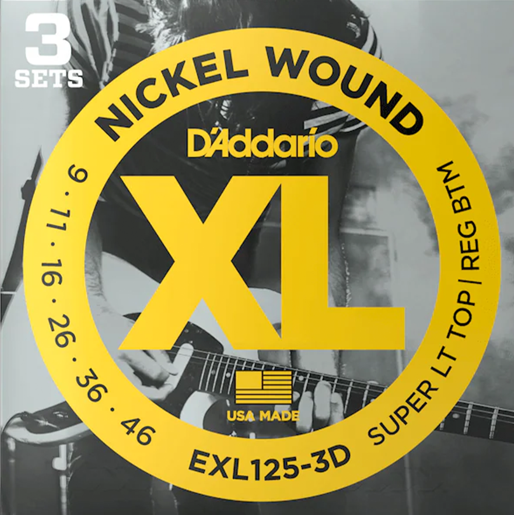 D'Addario EXL125-3D Super Light Top / Regular Bottom 3 Pack Electric Guitar Strings (9/46)