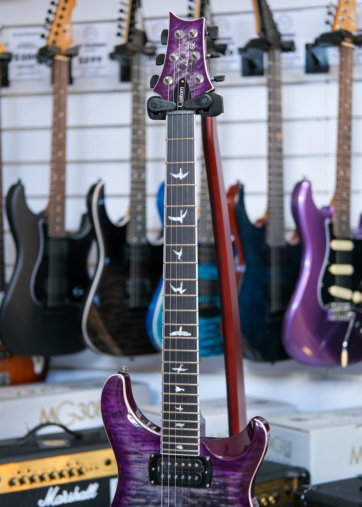 PRS SE Custom 24 Quilt Electric Guitar with Gig Bag (Charcoal Purple Burst)