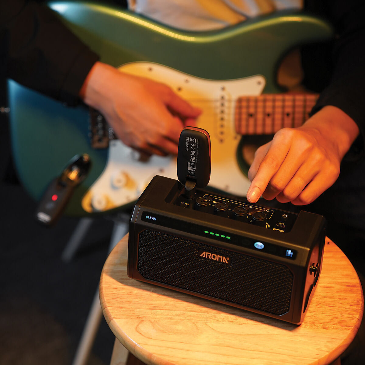 Aroma 10-Watt Battery Powered Electric Guitar Amplifier with Drum Machine
