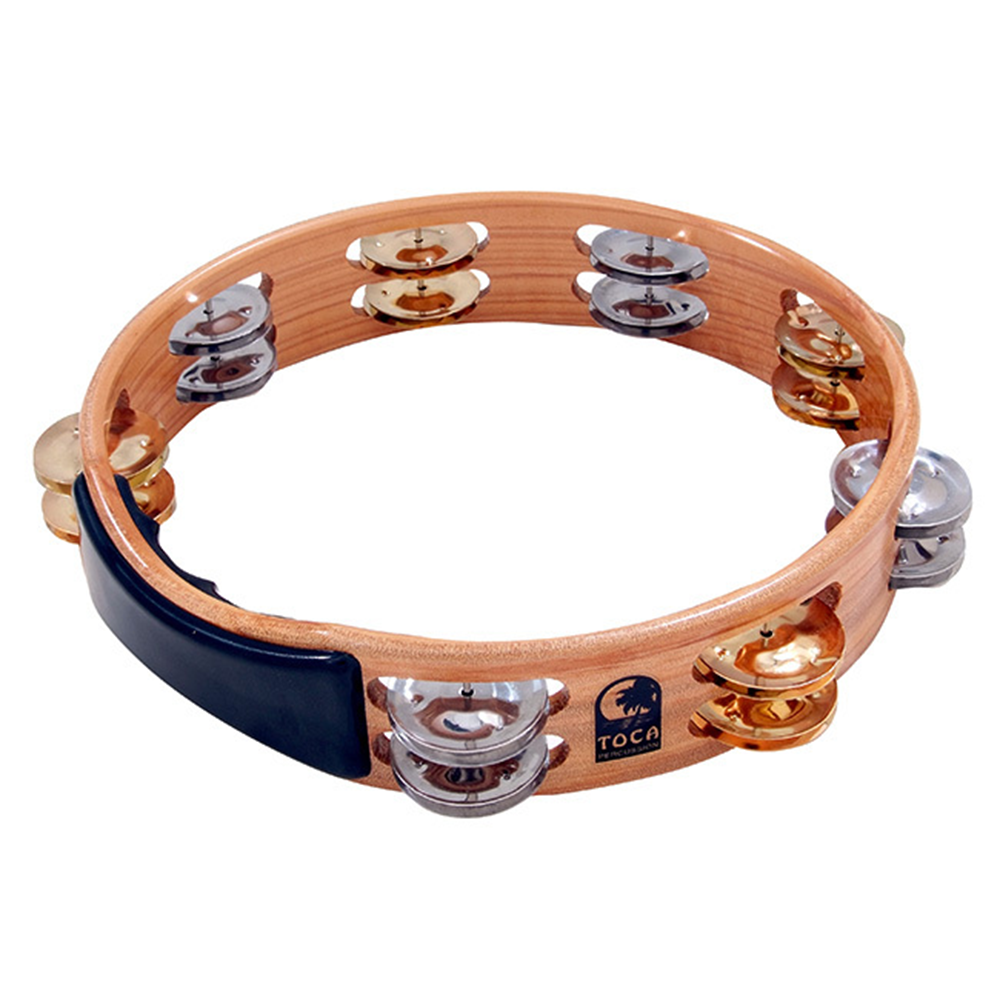 Toca 10" Acacia Hardwood Tambourine with Brass and Nickel Jingles