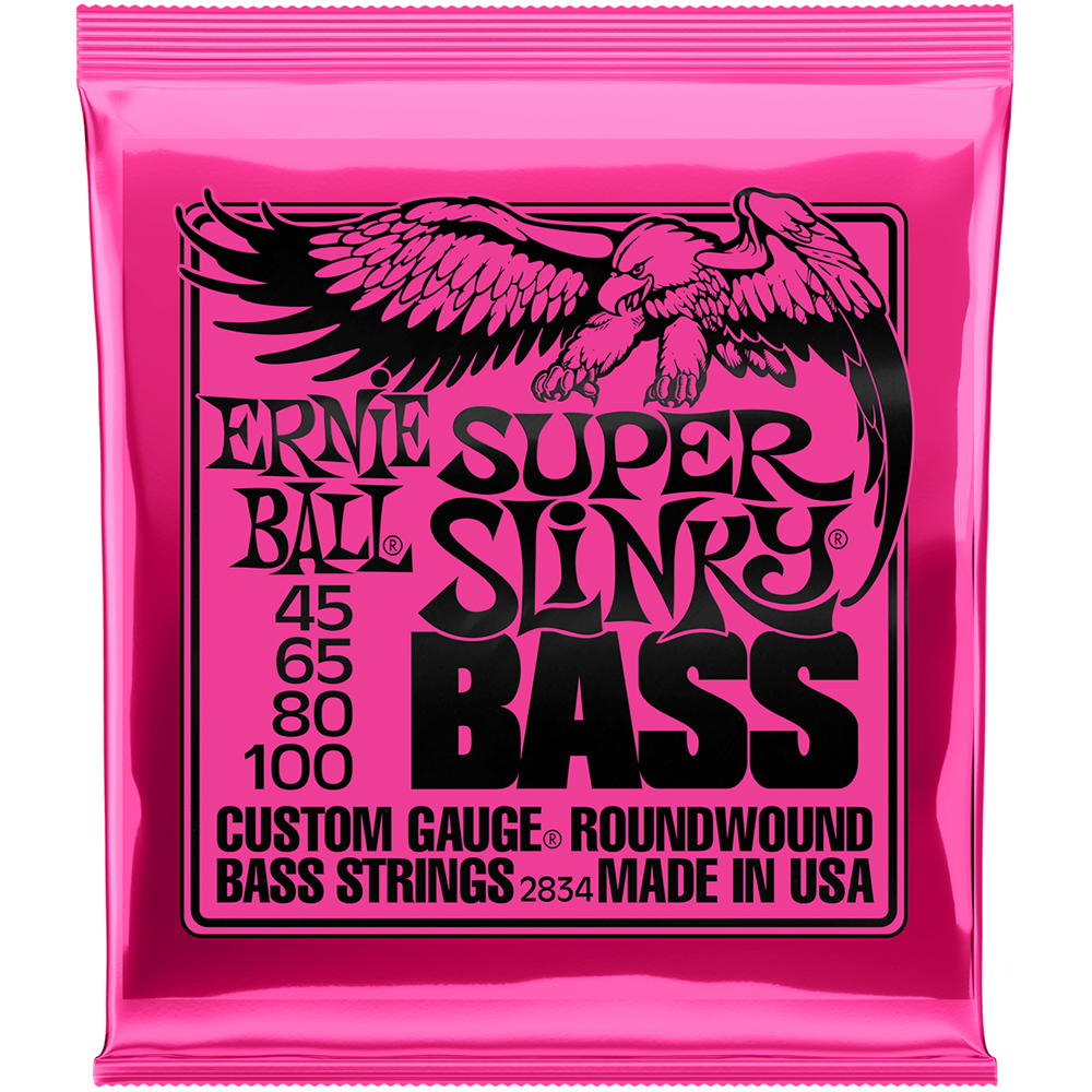 Ernie Ball Super Slinky 4-String Nickel Wound Electric Bass Strings (45/100)
