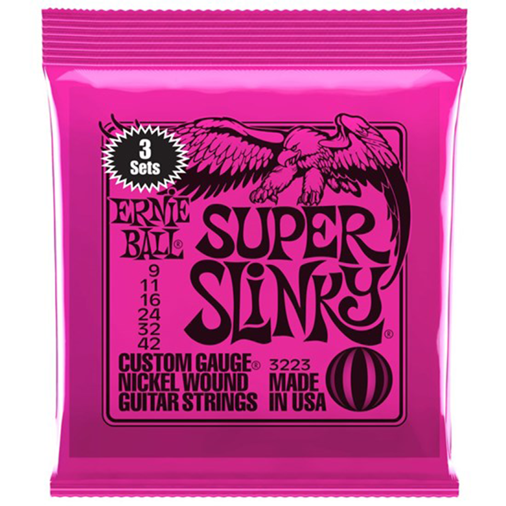 Ernie Ball Super Slinky 3-Pack 6-String Electric Guitar Strings (9/42)