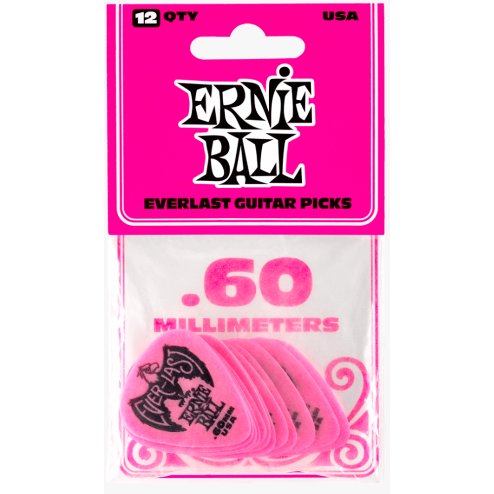 Ernie Ball 0.60mm Everlast Guitar Picks 12-Pack (Pink)