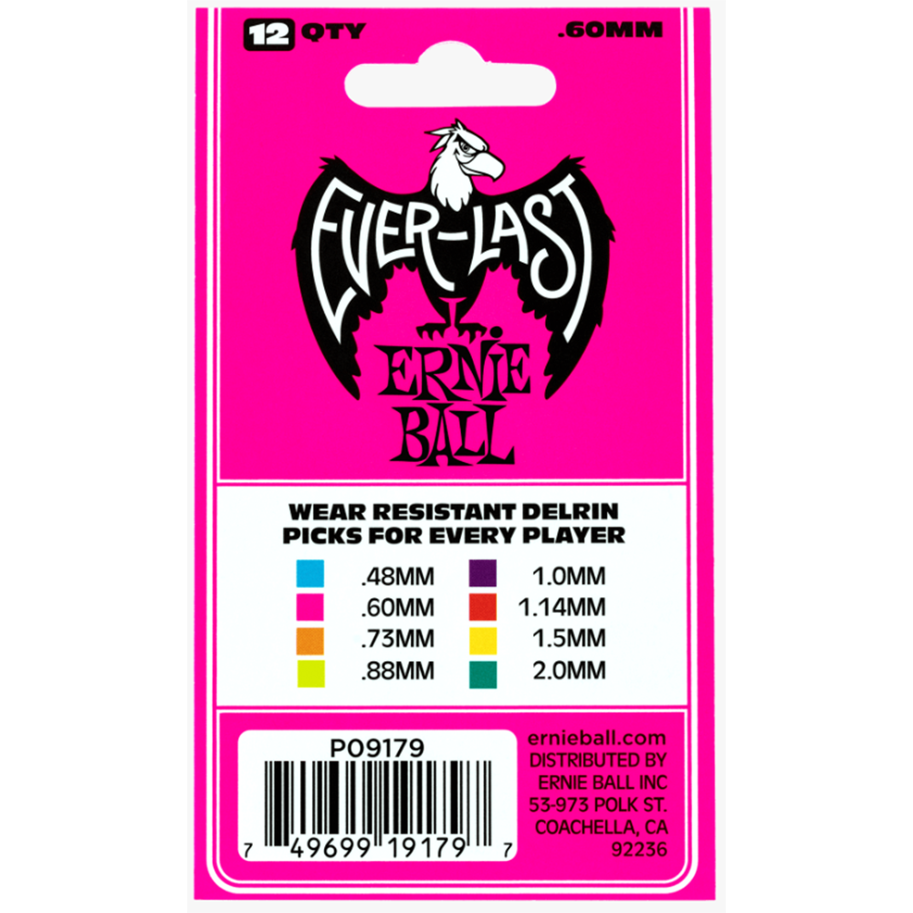 Ernie Ball 0.60mm Everlast Guitar Picks 12-Pack (Pink)