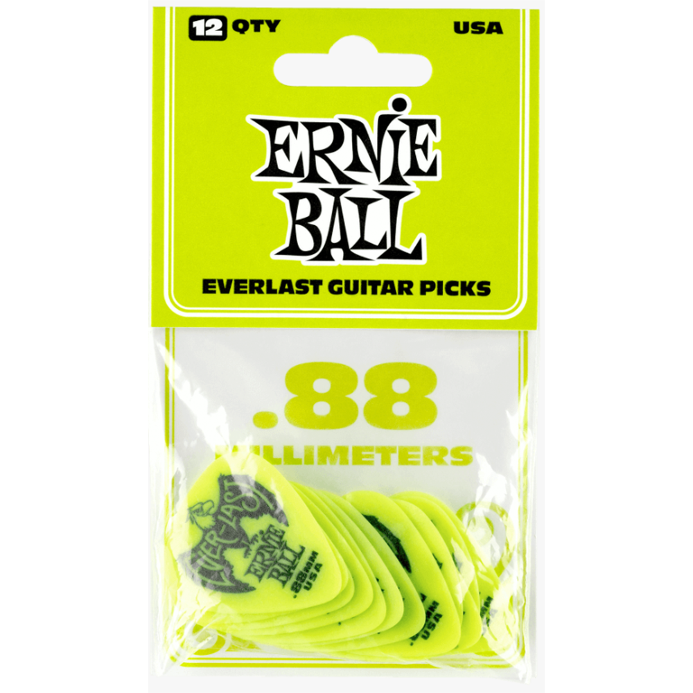 Ernie Ball 0.88mm Everlast Guitar Picks 12-Pack (Green)