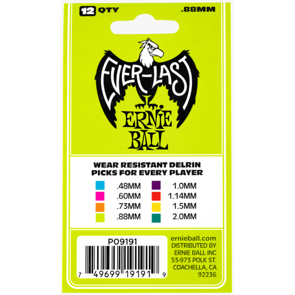 Ernie Ball 0.88mm Everlast Guitar Picks 12-Pack (Green)