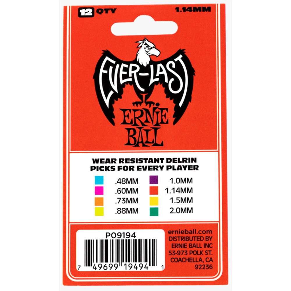 Ernie Ball 1.14mm Everlast Guitar Picks 12-Pack (Red)