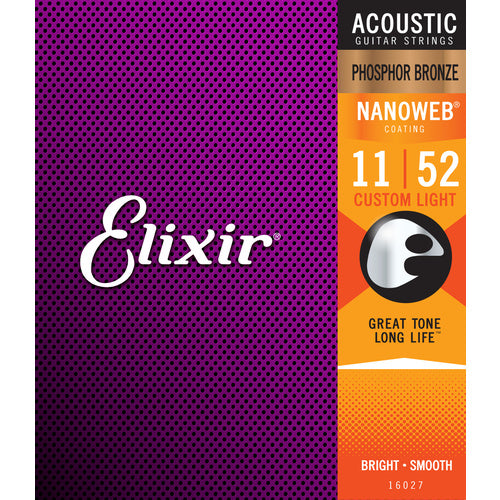 Elixir Nanoweb Phosphor Bronze Custom Light Acoustic Guitar Strings (11/52)