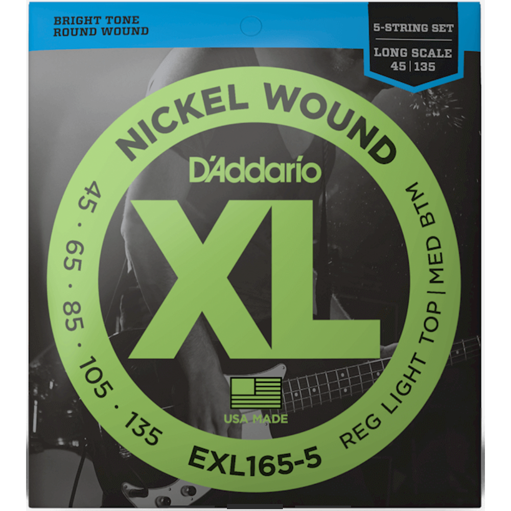 D'Addario EXL165-5 Regular Light Top/Medium Bottom 5-String Bass Guitar Strings (45/135)