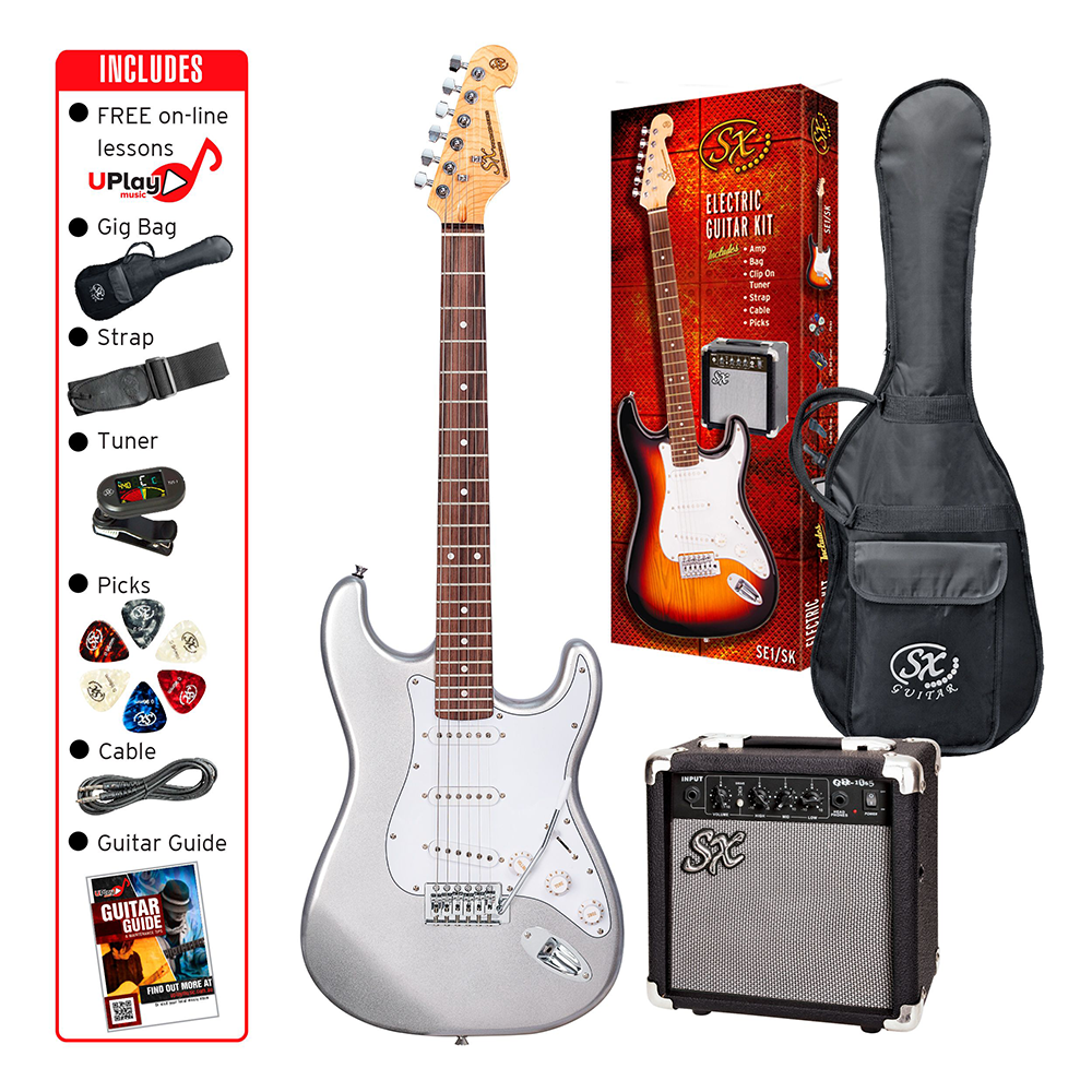 SX SE1 Electric Guitar Pack with Amplifier (Metallic SIlver)